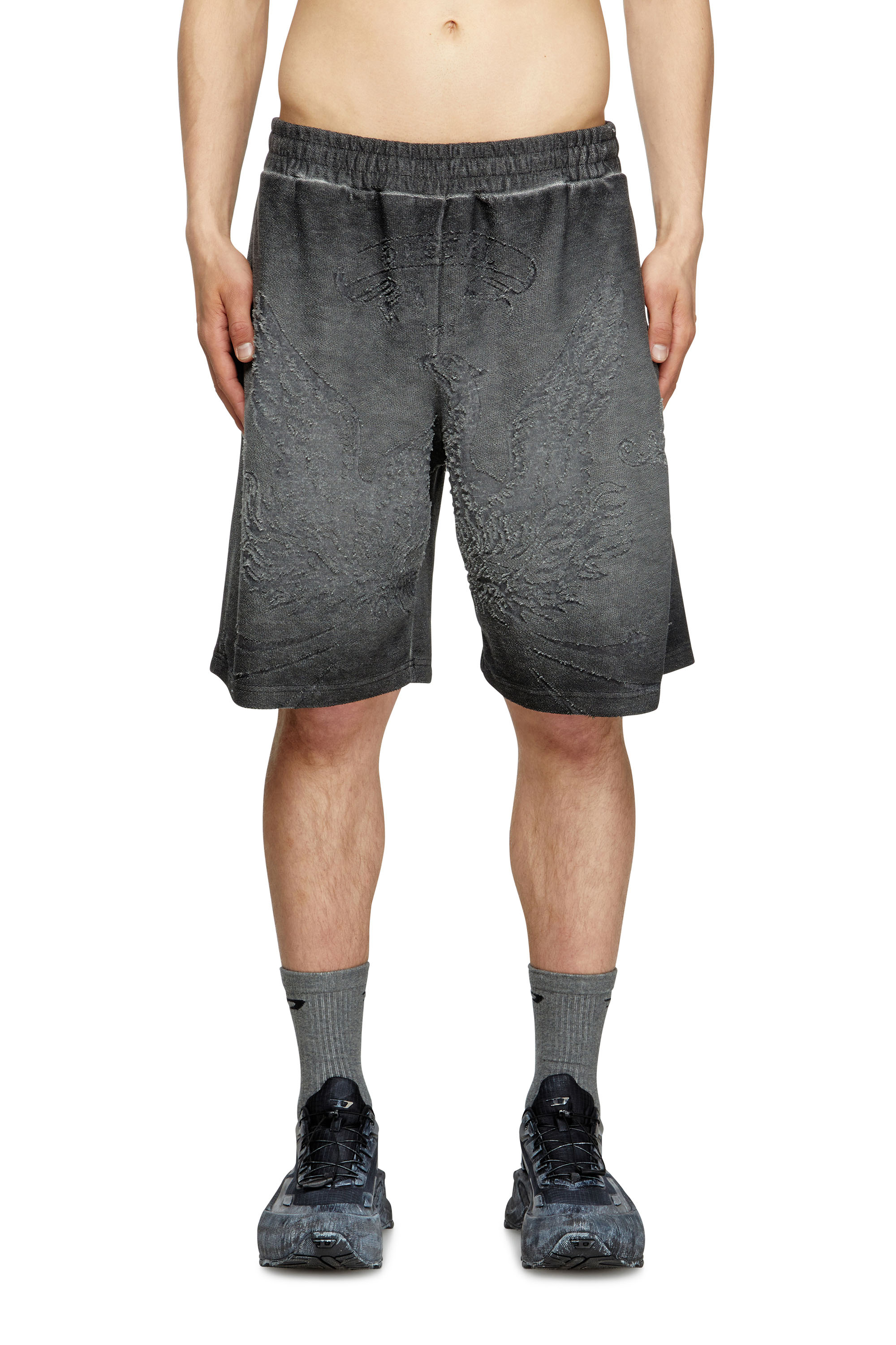 Diesel - P-CROWDE, Man's Sweat shorts with phoenix devoré in Dark grey - 2